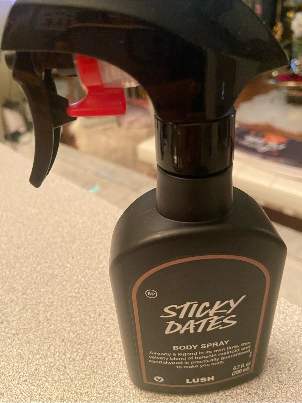 Lush Sticky Dates Body Spray — Black with Red Accent
